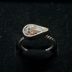 Hillberg & Berk Sparkle Crystal Teardrop Ring 925 Sterling Silver Rope Band Sz 7